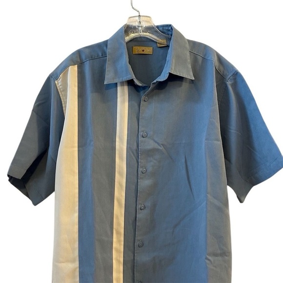 Royal Palm Men's Striped Blue Short Sleeve Button-Up Shirt Size L - Picture 2 of 7
